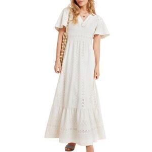 Maeve Anthropologie Rochelle Eyelet Maxi Dress White Boho Cottagecore Size XS
